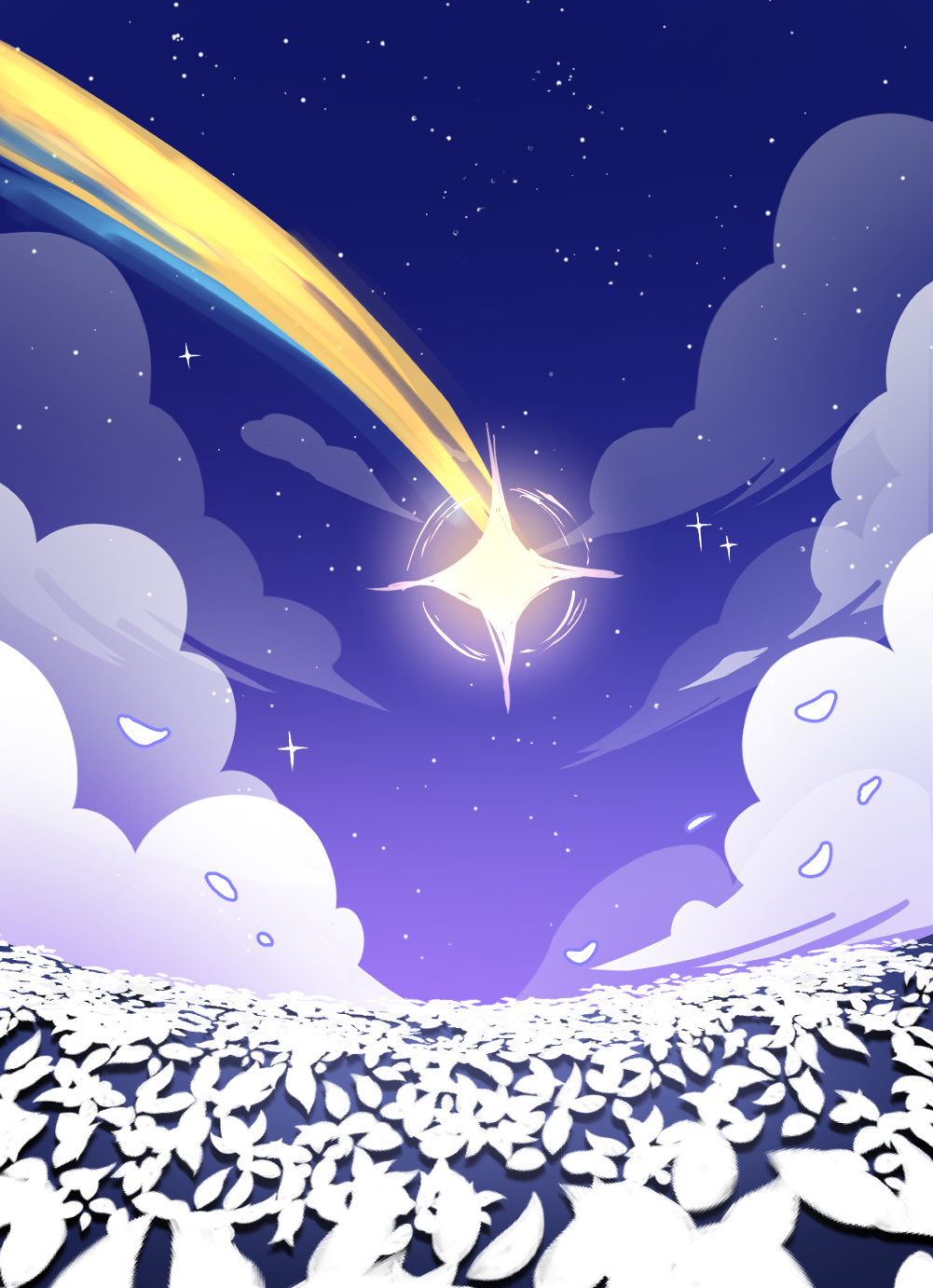 Illustration of a comet and clouds